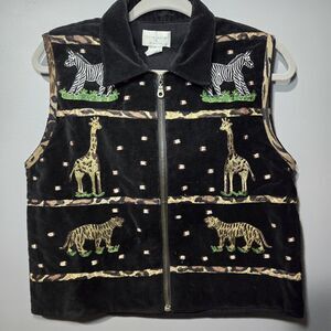 Christpoher & Banks Velvet Vintage Safari Vest‎ Animal Print Size Medium
